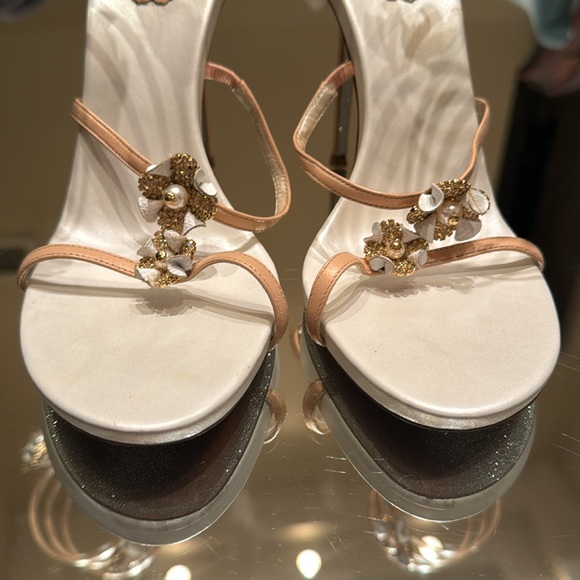 Rene Caovilla Karung Rose Gold Flower Ankle Wrap Heels - Picture 7 of 11